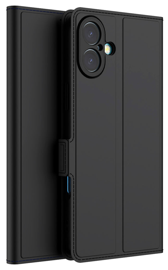 Mobizang Noble Slim Magnetic Leather Flip Case Cover for Apple iPhone 16 Plus | Card Holder Stand Flip Wallet Case (Black)