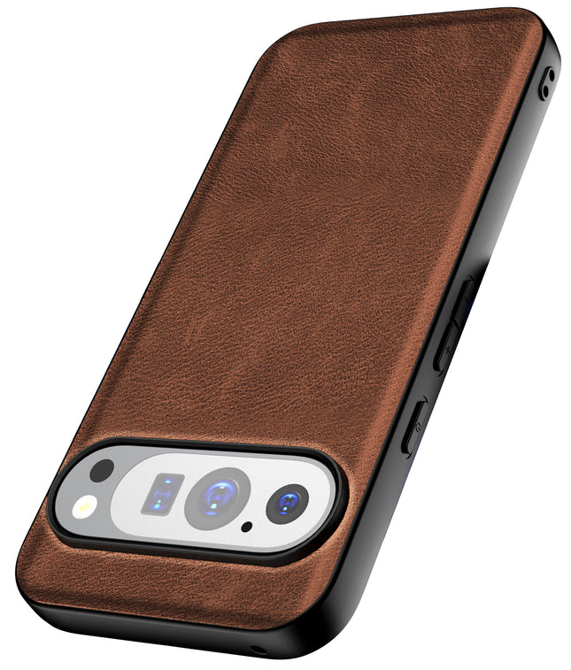 Mobizang Tux Leather Back Cover for Google Pixel 9 / Pixel 9 PRO | Slim Shockproof Camera Protection Bumper Case (Brown)