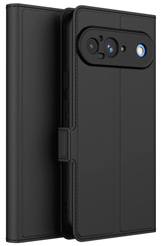 Mobizang Noble Slim Magnetic Leather Flip Case Cover for Google Pixel 9 | Card Holder Stand Flip Wallet Case (Black)