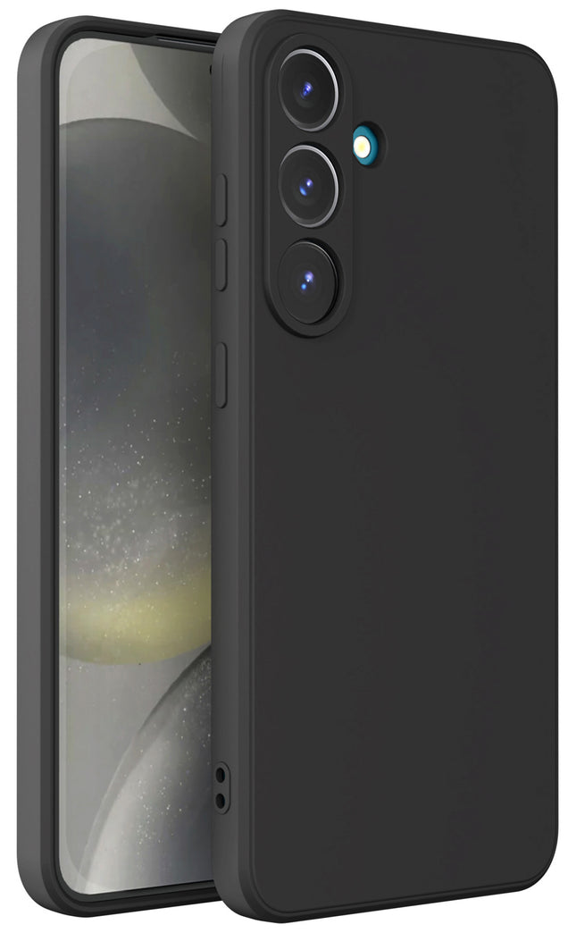 Mobizang Matte Protective Lens Flexible Back Cover for Samsung Galaxy S25 Plus | Slim Silicone with Soft Lining Shockproof Full Body Bumper Case (Black)