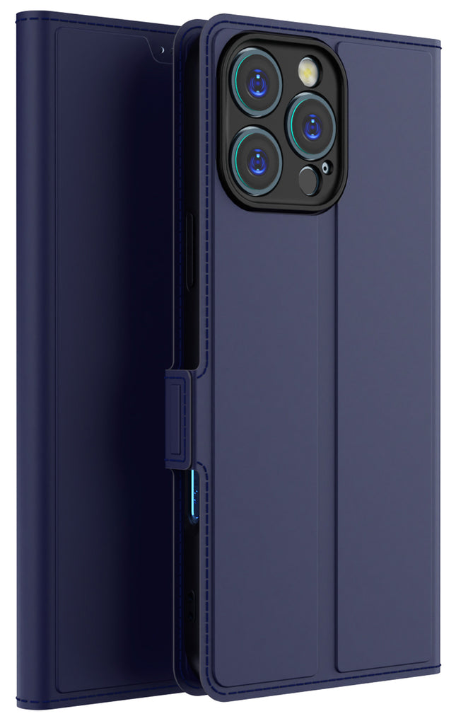 Mobizang Noble Slim Magnetic Leather Flip Case Cover for Apple iPhone 16 Pro | Card Holder Stand Flip Wallet Case (Blue)