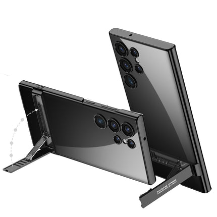 Mobizang Phantom Ultra Thin Back Case for Samsung Galaxy S25 Ultra Cover | Inbuilt Kick Stand Electroplated Edges Full Body Protection Back Cover (Black)