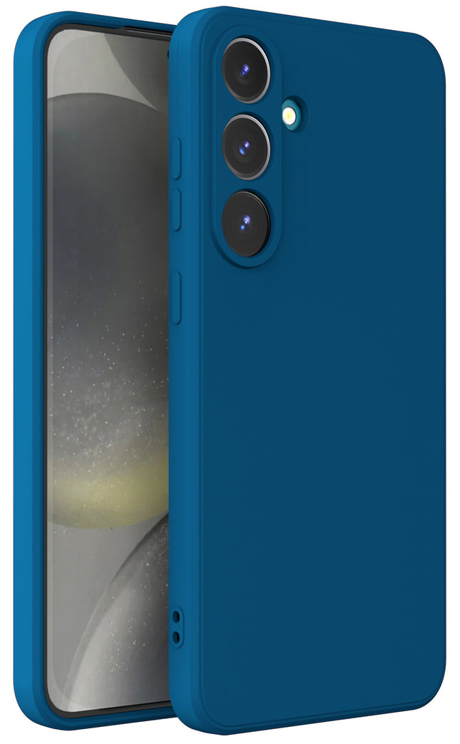 Mobizang Matte Protective Lens Flexible Back Cover for Samsung Galaxy S25 Plus | Slim Silicone with Soft Lining Shockproof Full Body Bumper Case (Blue)
