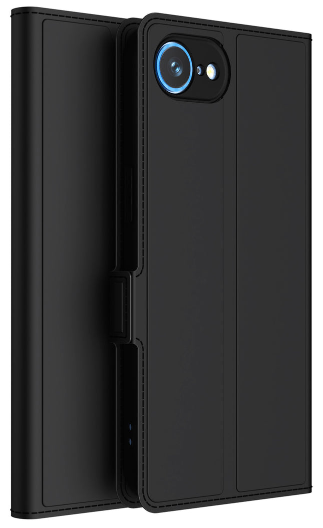 Mobizang Noble Slim Magnetic Leather Flip Case Cover for Apple iPhone 16E | Card Holder Stand Flip Wallet Case (Black)