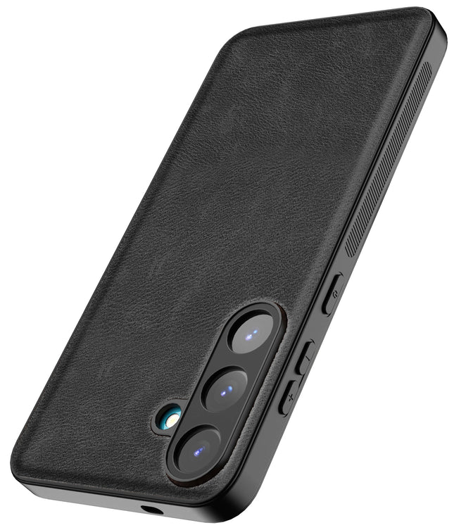 Mobizang Tux Leather Back Cover for Samsung Galaxy S25 | Slim Shockproof Camera Protection Bumper Case (Black)