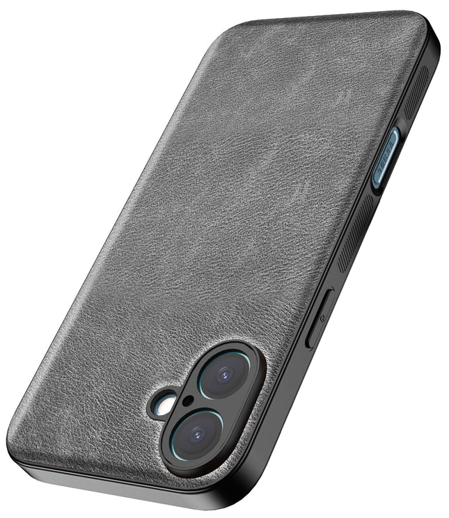 Mobizang Tux Leather Back Cover for Apple iPhone 16 Plus | Slim Shockproof Camera Protection Bumper Case (Grey)