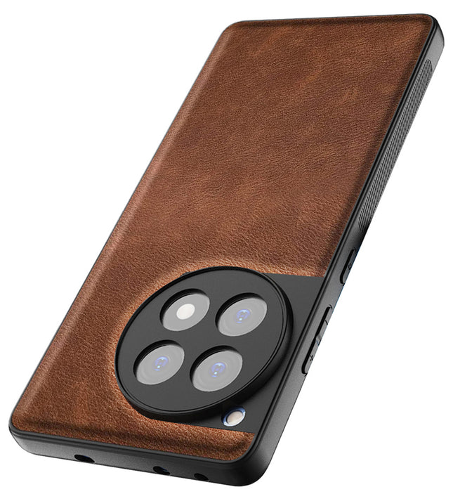 Kapa Tux Leather Back Cover for Oneplus 12R | Slim Shockproof Camera Protection Bumper Case (Brown)