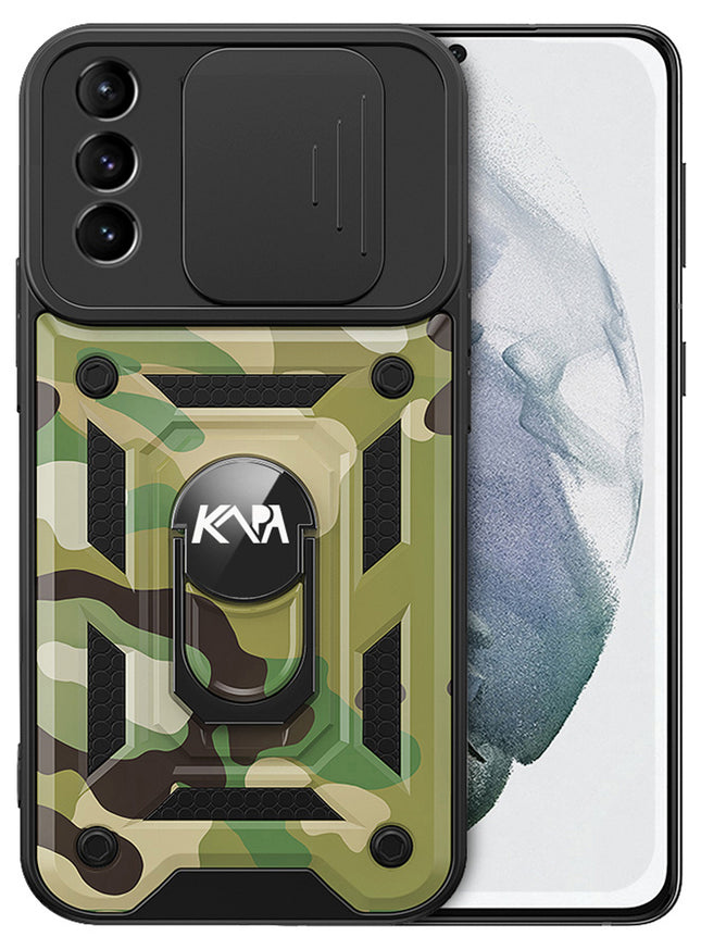 Mobizang Tank Back Cover for Samsung Galaxy S24 Ultra | Inbuilt Ring + Slider Shockproof Lens Protection Bumper Back Case (Green)