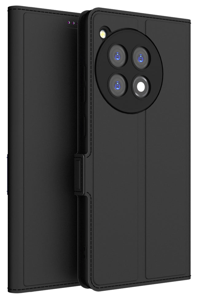 Mobizang Noble Slim Magnetic Leather Flip Case Cover for OnePlus 12R | Card Holder Stand Flip Wallet Case (Black)