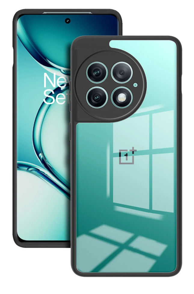 Mobizang Hawkeye Clear Back Cover for OnePlus 12R | Camera Lens Protector Shockproof Slim Clear Case Cover (Black Sides)