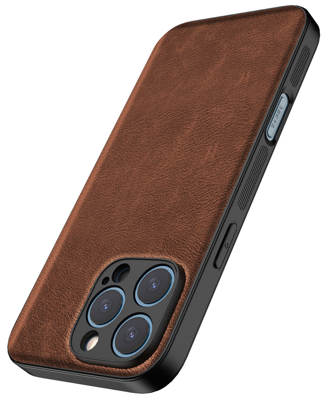 Mobizang Tux Leather Back Cover for Apple iPhone 16 Pro Max | Slim Shockproof Camera Protection Bumper Case (Brown)