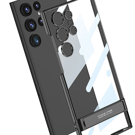 Mobizang Phantom Ultra Thin Back Case for Samsung Galaxy S25 Ultra Cover | Inbuilt Kick Stand Electroplated Edges Full Body Protection Back Cover (Black)