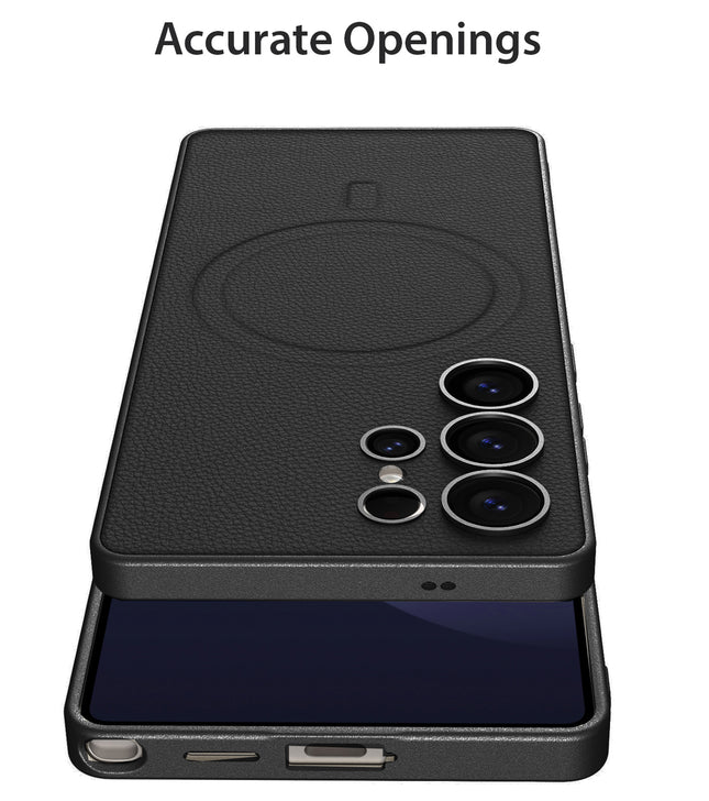 Mobizang Ultra Thin Leather & Magsafe Back Case for Samsung Galaxy S25 Ultra | with Wireless Charging Support Ring Full Body Protection Back Cover (Black)