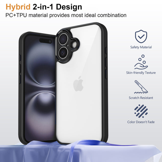 Mobizang Hawkeye Clear Back Cover for Apple iPhone 16 Plus | Camera Lens Protector Shockproof Slim Clear Case Cover (Black Sides)