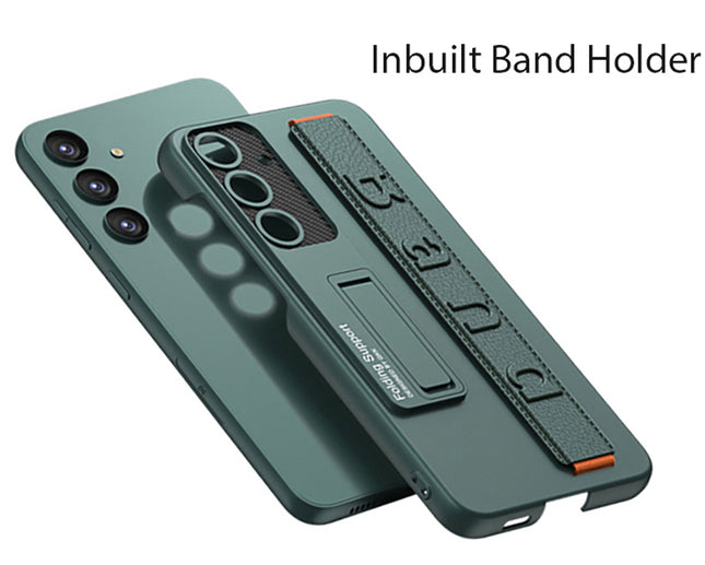 Mobizang Ultra Thin Band + Stand Back Case for Samsung S25 Plus | Slim Camera Lens Protection Cover with Kickstand (Green)