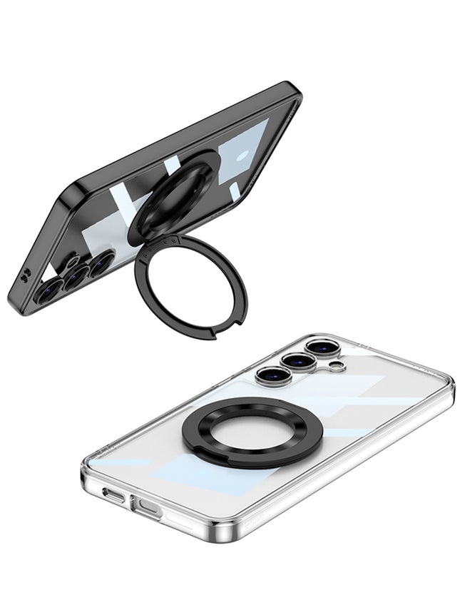 Mobizang Clear Airbag + Ring Back Case for Samsung Galaxy S25 Plus | Transparent Shockproof Slim Hard PC Shell Protective Cover (Clear)