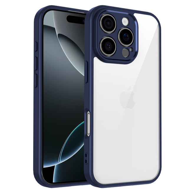 Mobizang Hawkeye Clear Back Cover for Apple iPhone 16 Pro | Camera Lens Protector Shockproof Slim Clear Case Cover (Blue Sides)