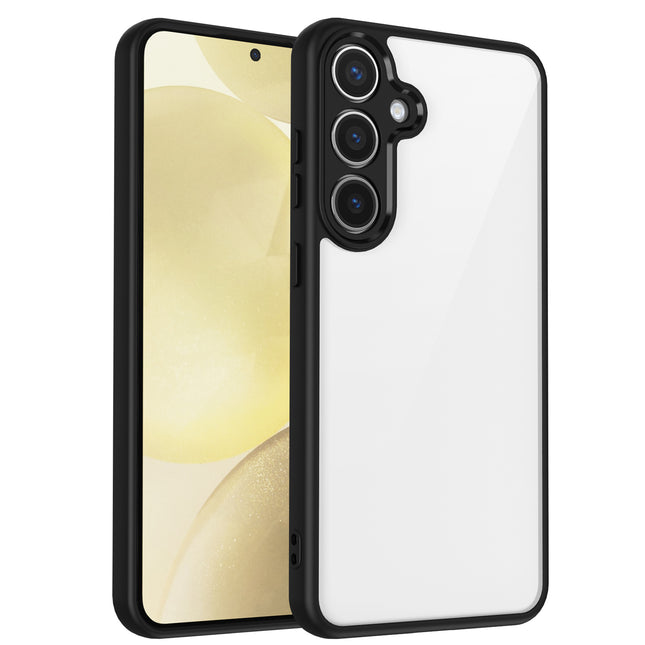 Mobizang Hawkeye Clear Back Cover for Samsung Galaxy S25 | Camera Lens Protector Shockproof Slim Clear Case Cover (Black Sides)