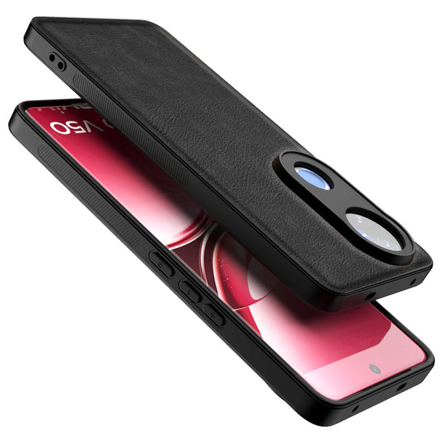 Mobizang Tux Leather Back Cover for Vivo V50 5G | Slim Shockproof Camera Protection Bumper Case (Black)