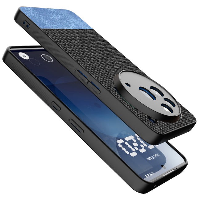 Mobizang Soft Fabric & Leather Hybrid Protective Back Cover for Nothing Phone 3A Pro | Shockproof Slim Hard Anti Slip Back Case (Black,Blue)