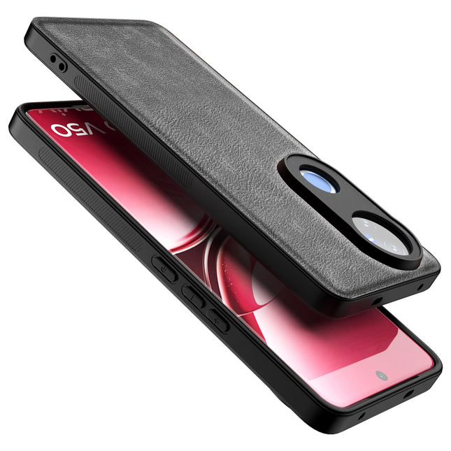 Mobizang Tux Leather Back Cover for Vivo V50 5G | Slim Shockproof Camera Protection Bumper Case (Grey)