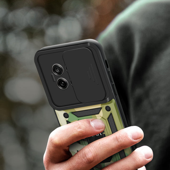 Mobizang Tank Back Cover for OnePlus 13 | Inbuilt Ring + Slider Shockproof Lens Protection Bumper Back Case (Green)