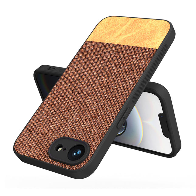 Mobizang Soft Fabric & Leather Hybrid Protective Back Cover for Apple iPhone 16E | Shockproof Slim Hard Anti Slip Back Case (Brown)