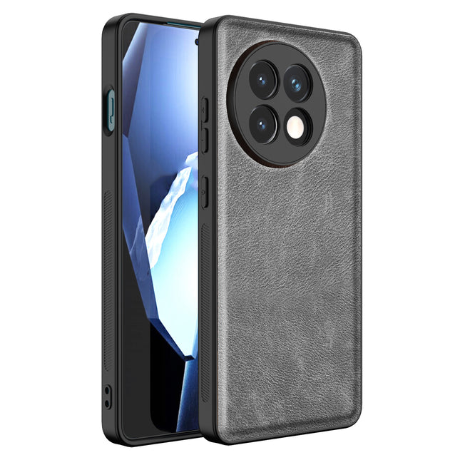 Mobizang Tux Leather Back Cover for OnePlus 13R | Slim Shockproof Camera Protection Bumper Case (Grey)