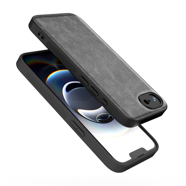 Mobizang Tux Leather Back Cover for Apple iPhone 16E | Slim Shockproof Camera Protection Bumper Case (Grey)