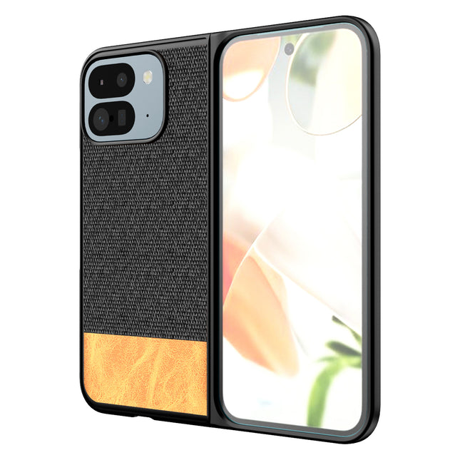 Mobizang Soft Fabric & Leather Hybrid Protective Back Cover for Google Pixel 9 Pro Fold | Shockproof Slim Hard Anti Slip Back Case (Black,Brown)