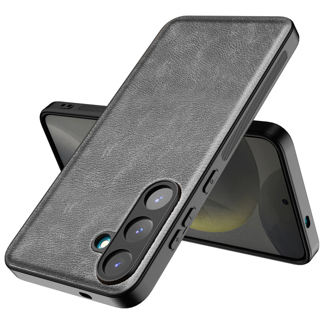 Mobizang Tux Leather Back Cover for Samsung Galaxy S25 | Slim Shockproof Camera Protection Bumper Case (Grey)