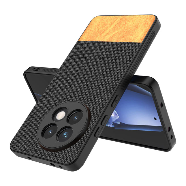 Mobizang Soft Fabric & Leather Hybrid Protective Back Cover for OnePlus 13R | Shockproof Slim Hard Anti Slip Back Case (Black,Brown)