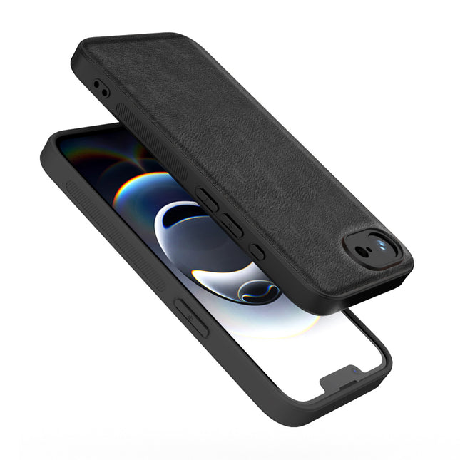 Mobizang Tux Leather Back Cover for Apple iPhone 16E | Slim Shockproof Camera Protection Bumper Case (Black)