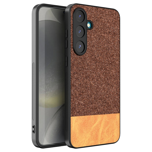 Mobizang Soft Fabric & Leather Hybrid Protective Back Cover for Samsung Galaxy S25 | Shockproof Slim Hard Anti Slip Back Case (Brown)