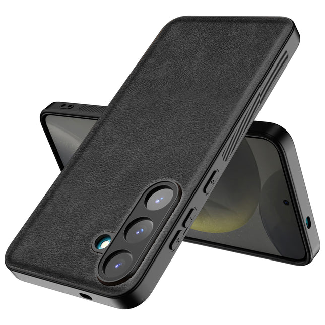 Mobizang Tux Leather Back Cover for Samsung Galaxy S25 Plus | Slim Shockproof Camera Protection Bumper Case (Black)