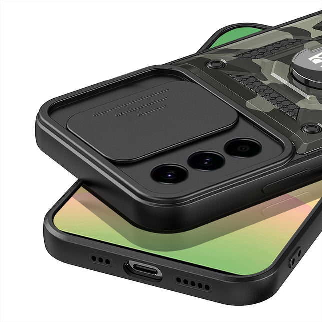 Mobizang Tank Back Cover for Samsung Galaxy A36 | Inbuilt Ring + Slider Shockproof Lens Protection Bumper Back Case (Black)