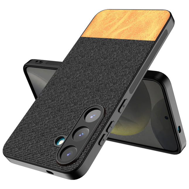 Mobizang Soft Fabric & Leather Hybrid Protective Back Cover for Samsung Galaxy S25 | Shockproof Slim Hard Anti Slip Back Case (Black,Brown)