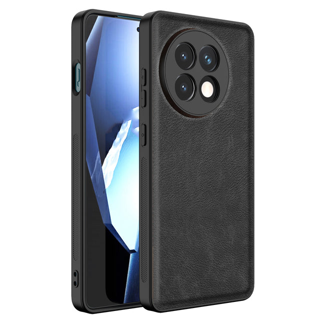 Mobizang Tux Leather Back Cover for OnePlus 13R | Slim Shockproof Camera Protection Bumper Case (Black)