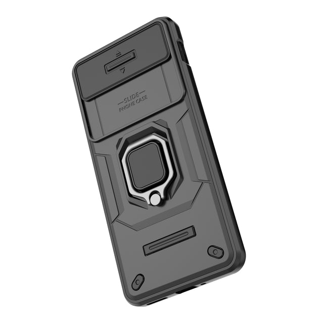 Mobizang Armor Slider Back Cover for OnePlus Nord 4 | Inbuilt Ring + Camera Slider Shockproof Lens Protection Bumper Back Case (Black)