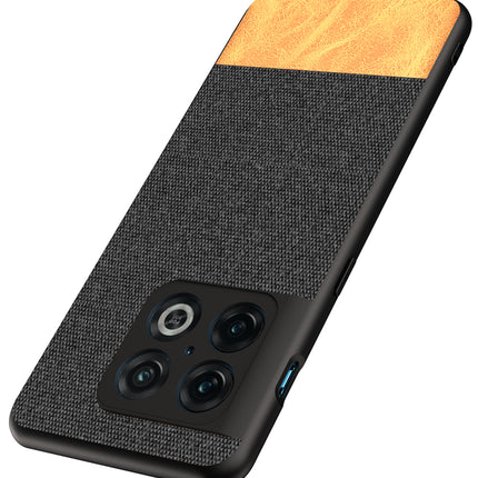 Soft Fabric & Leather Hybrid Protective Case Cover for OnePlus 10 Pro (Black,Brown)