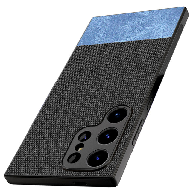 Mobizang Soft Fabric & Leather Hybrid Protective Back Cover for Samsung Galaxy S24 ULTRA | Shockproof Slim Hard Anti Slip Back Case (Black , Blue)