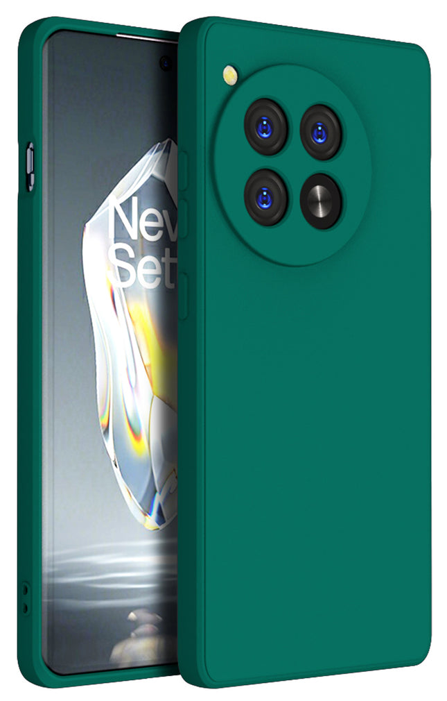 Mobizang Matte Protective Lens Flexible Back Cover for Oneplus 12R | Slim Silicone with Soft Lining Shockproof Full Body Bumper Case (Green)