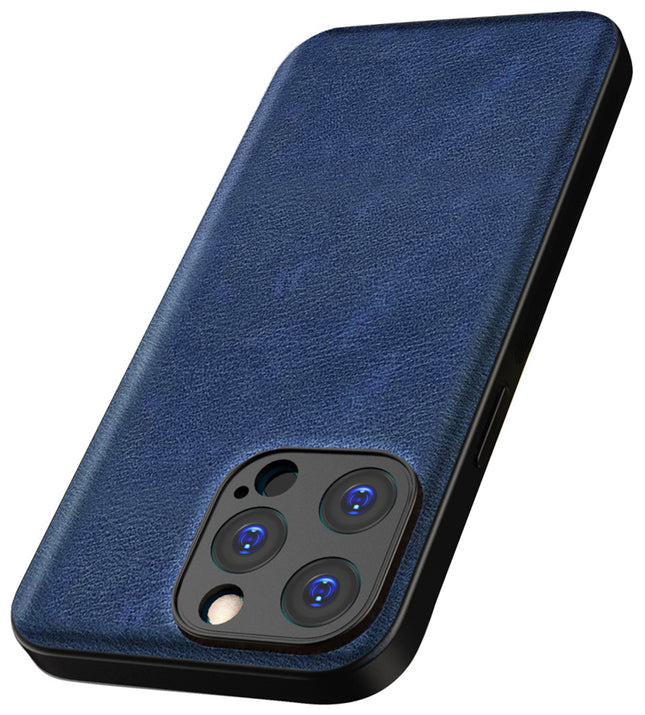 Mobizang Tux Leather Back Cover for Apple iPhone 15 Pro | Slim Shockproof Camera Protection Bumper Case (Blue)