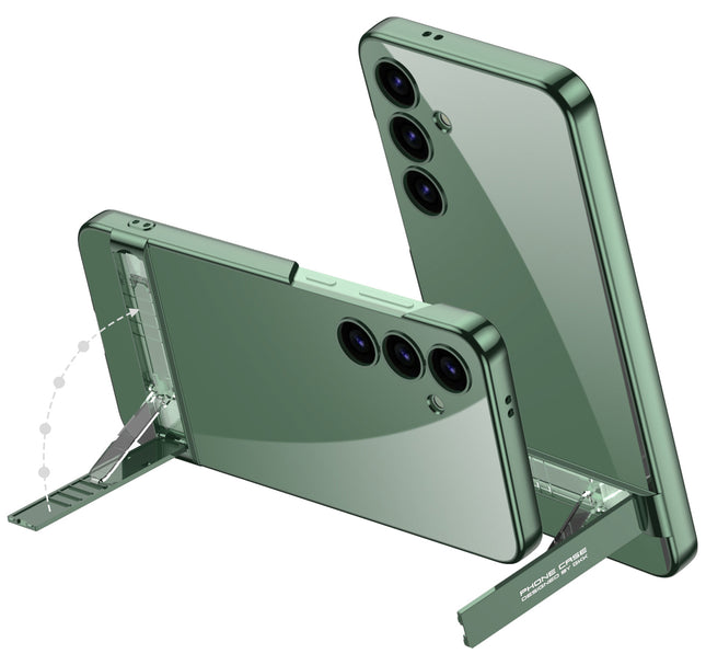 Mobizang Phantom Ultra Thin Back Case for Samsung Galaxy S24 Cover | Inbuilt Kick Stand Electroplated Edges Full Body Protection Back Cover (Green)