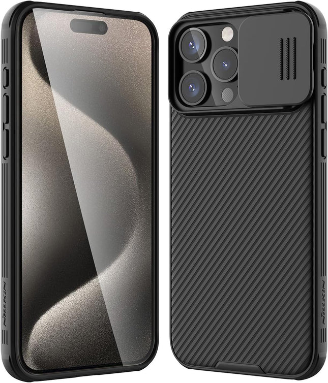 Mobizang Camshield Back Cover for Apple iPhone 15 Pro | Inbuilt Slider Shockproof Lens Protection Case (Black)