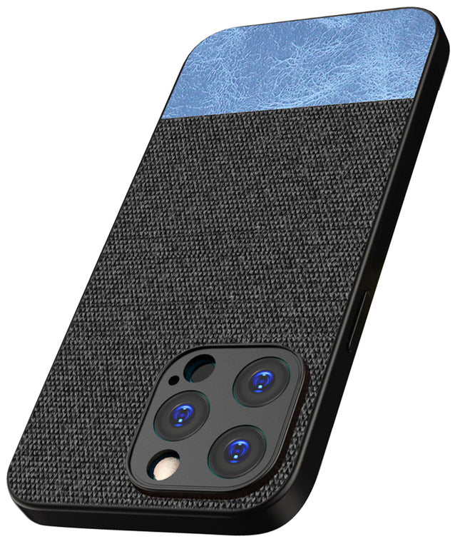 Mobizang Soft Fabric & Leather Hybrid Protective Back Cover for Apple iPhone 15 Pro | Shockproof Slim Hard Anti Slip Back Case (Black::Blue)