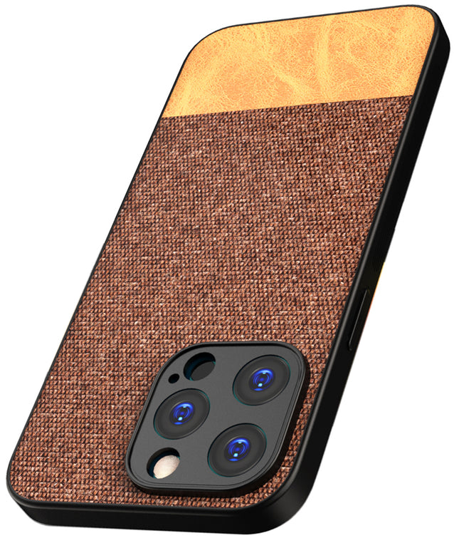Mobizang Soft Fabric & Leather Hybrid Protective Back Cover for Apple iPhone 15 Pro | Shockproof Slim Hard Anti Slip Back Case (Brown)