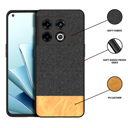 Soft Fabric & Leather Hybrid Protective Case Cover for OnePlus 10 Pro (Black,Brown)