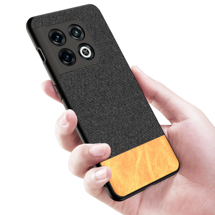 Soft Fabric & Leather Hybrid Protective Case Cover for OnePlus 10 Pro (Black,Brown)