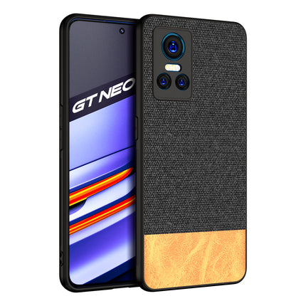 Soft Fabric & Leather Hybrid Protective Back Case Cover for Realme GT Neo 3 (5G) (Black , Brown)